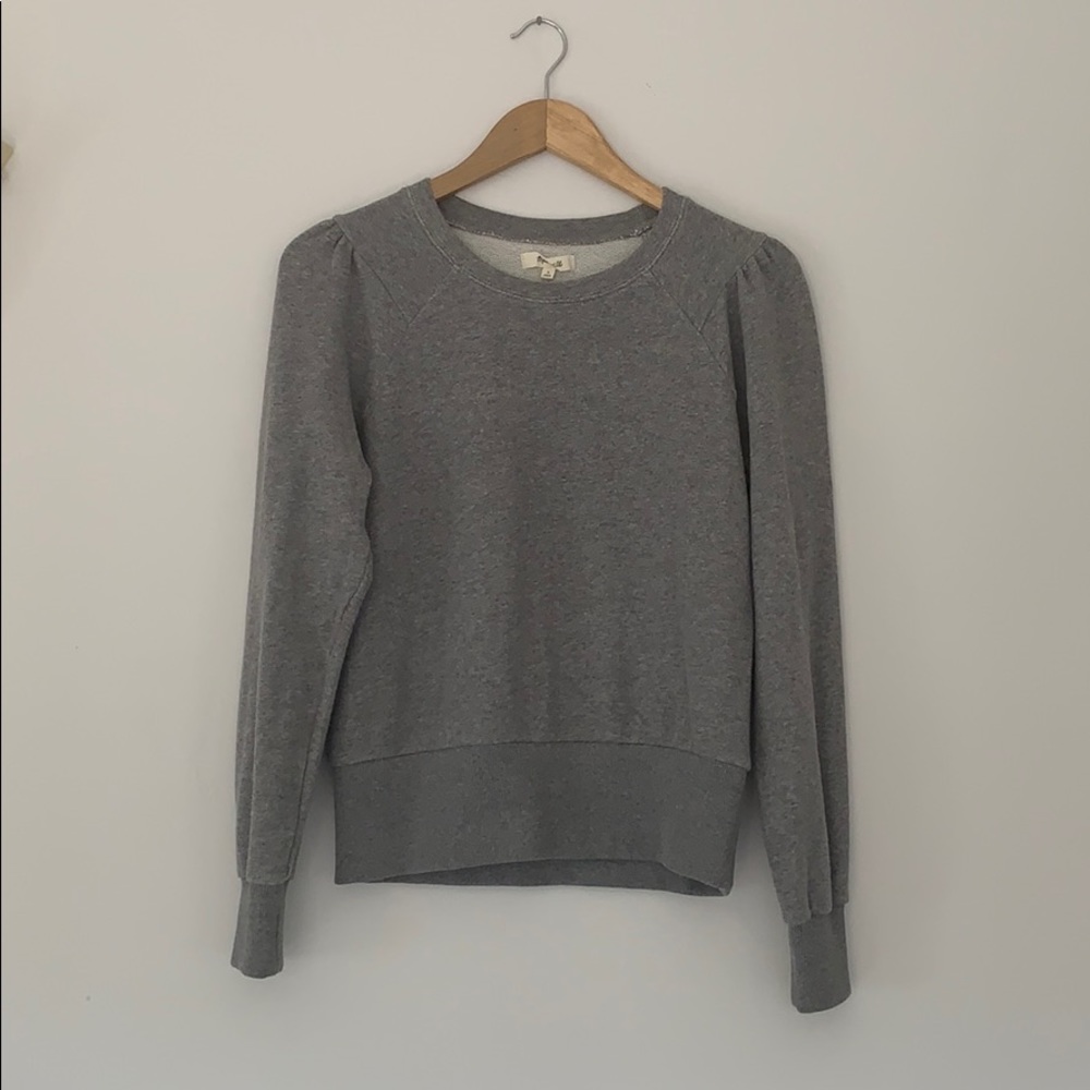 Heathered Gray Puff-Sleeve Raglan Sweatshirt